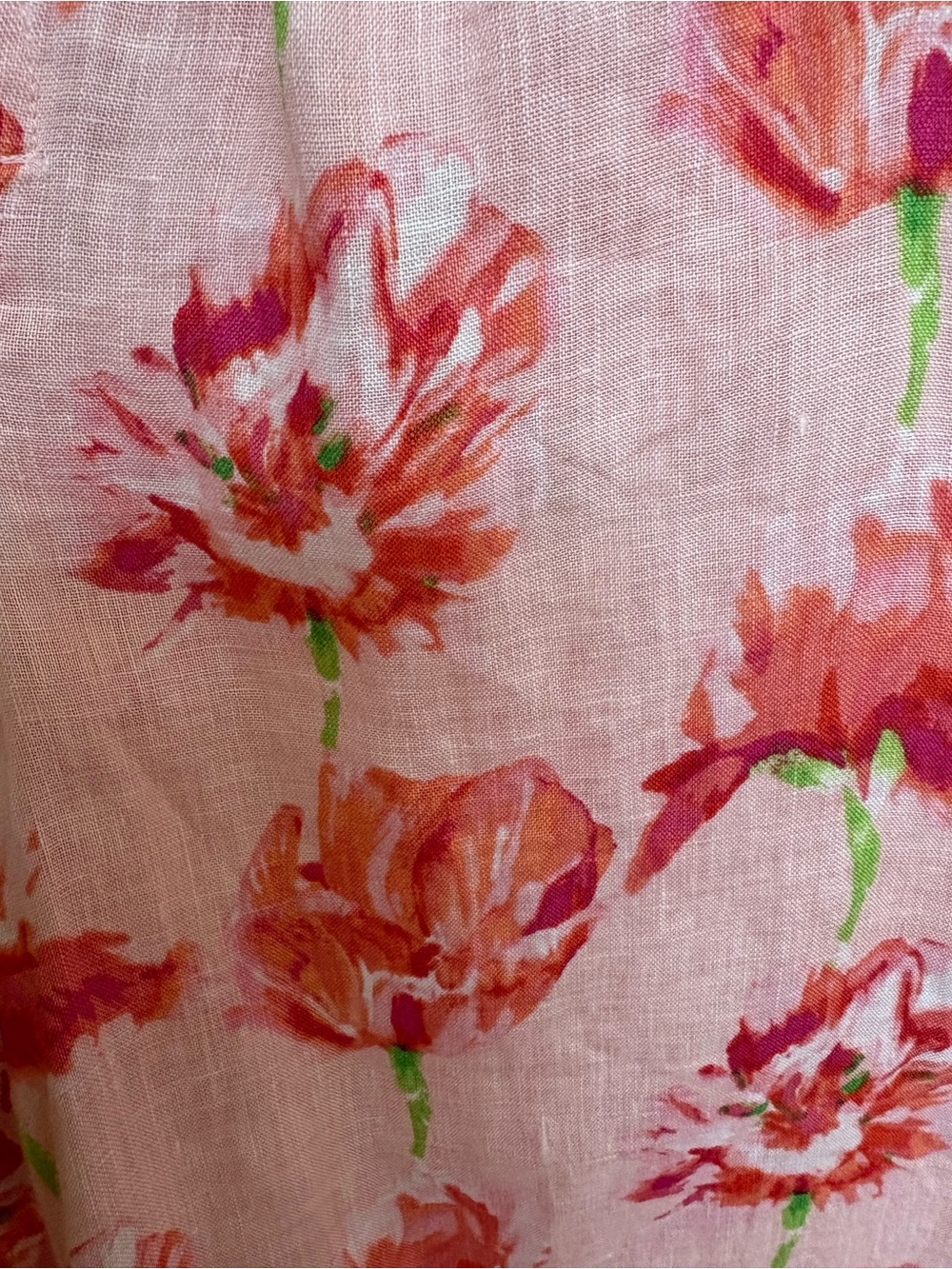 Beautiful Charter Club Pink & Red Linen Floral Poppies Button-Up Shirt - Picture 3 of 11